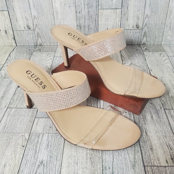 Women's GUESS Mia Double Strap Sparkly Kitten heels. Beige with clear strap 6.5M - Picture 1 of 14